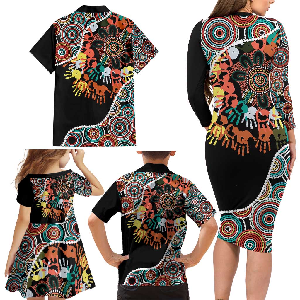 Honouring 50 Year Of NAIDOC Family Matching Long Sleeve Bodycon Dress and Hawaiian Shirt Honouring The Next Generation Red Aboriginal Art