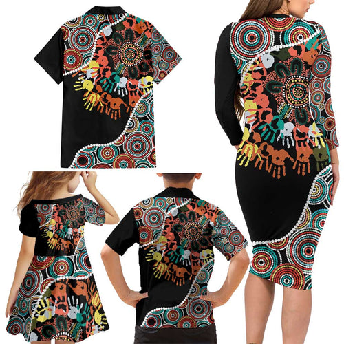 Honouring 50 Year Of NAIDOC Family Matching Long Sleeve Bodycon Dress and Hawaiian Shirt Honouring The Next Generation Red Aboriginal Art