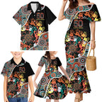Honouring 50 Year Of NAIDOC Family Matching Mermaid Dress and Hawaiian Shirt Honouring The Next Generation Red Aboriginal Art