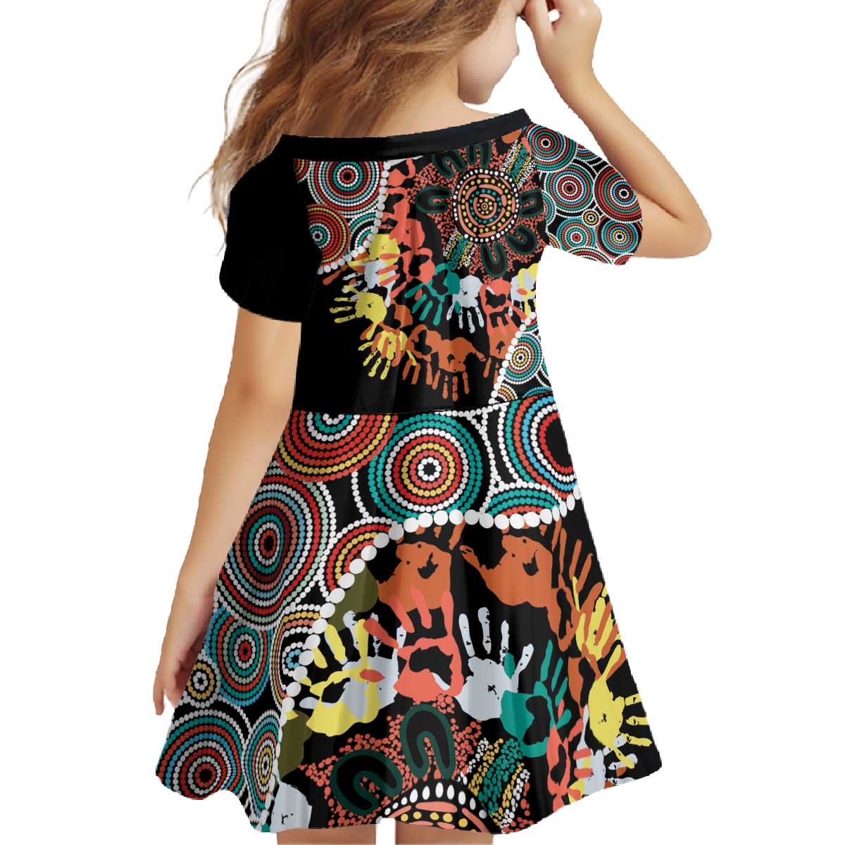 Honouring 50 Year Of NAIDOC Family Matching Off The Shoulder Long Sleeve Dress and Hawaiian Shirt Honouring The Next Generation Red Aboriginal Art