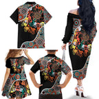 Honouring 50 Year Of NAIDOC Family Matching Off The Shoulder Long Sleeve Dress and Hawaiian Shirt Honouring The Next Generation Red Aboriginal Art