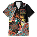 Honouring 50 Year Of NAIDOC Family Matching Off The Shoulder Long Sleeve Dress and Hawaiian Shirt Honouring The Next Generation Red Aboriginal Art