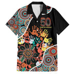 Honouring 50 Year Of NAIDOC Family Matching Off The Shoulder Long Sleeve Dress and Hawaiian Shirt Honouring The Next Generation Red Aboriginal Art