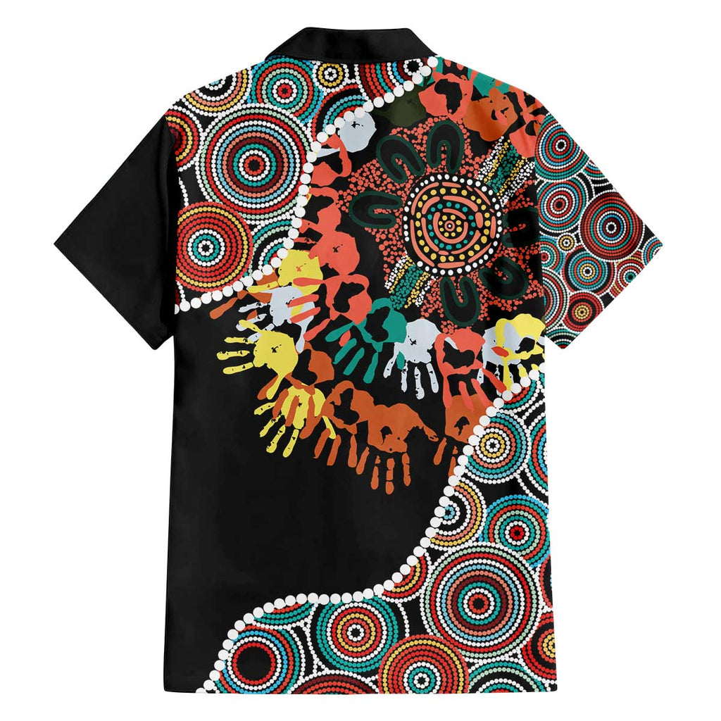 Honouring 50 Year Of NAIDOC Family Matching Off The Shoulder Long Sleeve Dress and Hawaiian Shirt Honouring The Next Generation Red Aboriginal Art