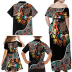 Honouring 50 Year Of NAIDOC Family Matching Off Shoulder Maxi Dress and Hawaiian Shirt Honouring The Next Generation Red Aboriginal Art