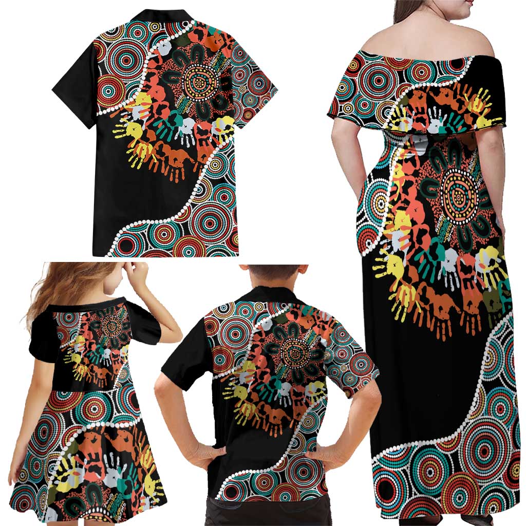 Honouring 50 Year Of NAIDOC Family Matching Off Shoulder Maxi Dress and Hawaiian Shirt Honouring The Next Generation Red Aboriginal Art