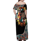 Honouring 50 Year Of NAIDOC Family Matching Off Shoulder Maxi Dress and Hawaiian Shirt Honouring The Next Generation Red Aboriginal Art