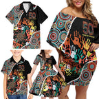 Honouring 50 Year Of NAIDOC Family Matching Off Shoulder Short Dress and Hawaiian Shirt Honouring The Next Generation Red Aboriginal Art