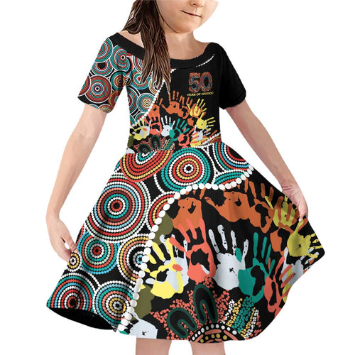 Honouring 50 Year Of NAIDOC Family Matching Off Shoulder Short Dress and Hawaiian Shirt Honouring The Next Generation Red Aboriginal Art