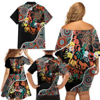 Honouring 50 Year Of NAIDOC Family Matching Off Shoulder Short Dress and Hawaiian Shirt Honouring The Next Generation Red Aboriginal Art
