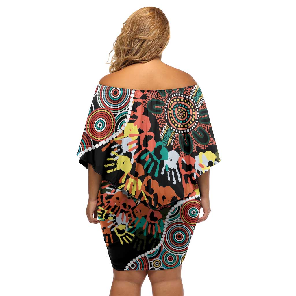 Honouring 50 Year Of NAIDOC Family Matching Off Shoulder Short Dress and Hawaiian Shirt Honouring The Next Generation Red Aboriginal Art