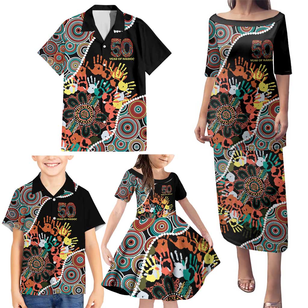 Honouring 50 Year Of NAIDOC Family Matching Puletasi and Hawaiian Shirt Honouring The Next Generation Red Aboriginal Art