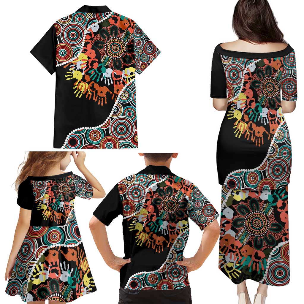 Honouring 50 Year Of NAIDOC Family Matching Puletasi and Hawaiian Shirt Honouring The Next Generation Red Aboriginal Art