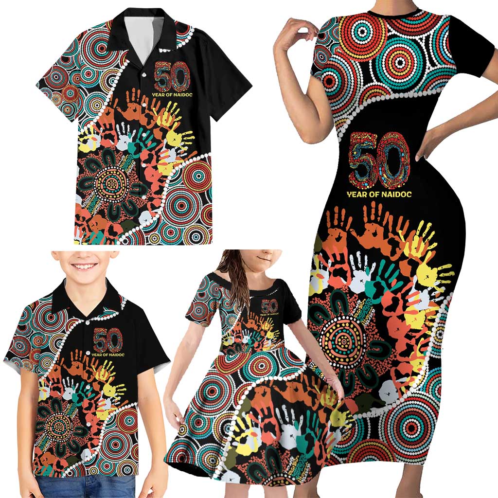 Honouring 50 Year Of NAIDOC Family Matching Short Sleeve Bodycon Dress and Hawaiian Shirt Honouring The Next Generation Red Aboriginal Art