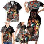 Honouring 50 Year Of NAIDOC Family Matching Short Sleeve Bodycon Dress and Hawaiian Shirt Honouring The Next Generation Red Aboriginal Art