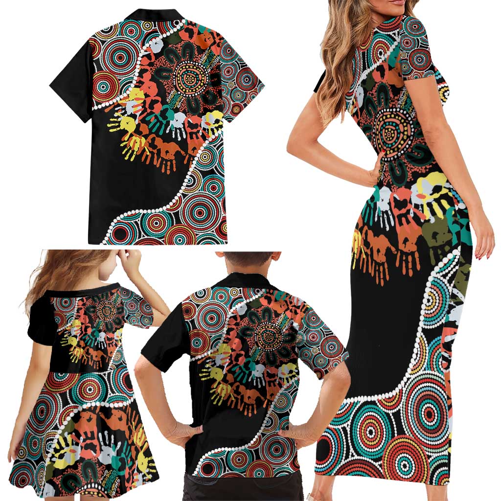 Honouring 50 Year Of NAIDOC Family Matching Short Sleeve Bodycon Dress and Hawaiian Shirt Honouring The Next Generation Red Aboriginal Art