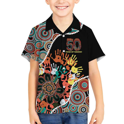 Honouring 50 Year Of NAIDOC Family Matching Short Sleeve Bodycon Dress and Hawaiian Shirt Honouring The Next Generation Red Aboriginal Art