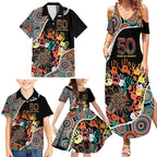 Honouring 50 Year Of NAIDOC Family Matching Summer Maxi Dress and Hawaiian Shirt Honouring The Next Generation Red Aboriginal Art