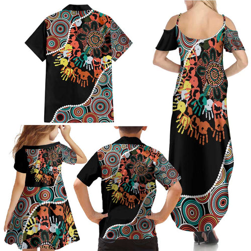 Honouring 50 Year Of NAIDOC Family Matching Summer Maxi Dress and Hawaiian Shirt Honouring The Next Generation Red Aboriginal Art