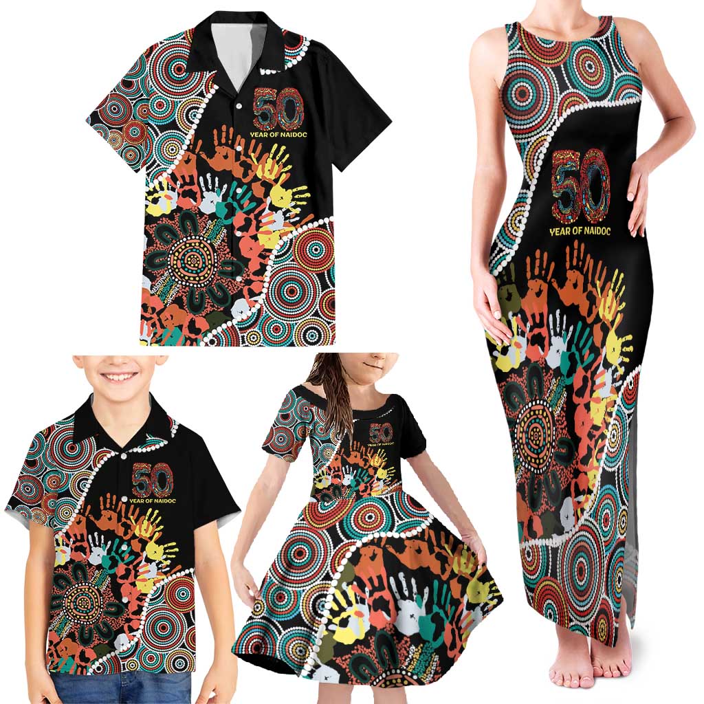 Honouring 50 Year Of NAIDOC Family Matching Tank Maxi Dress and Hawaiian Shirt Honouring The Next Generation Red Aboriginal Art