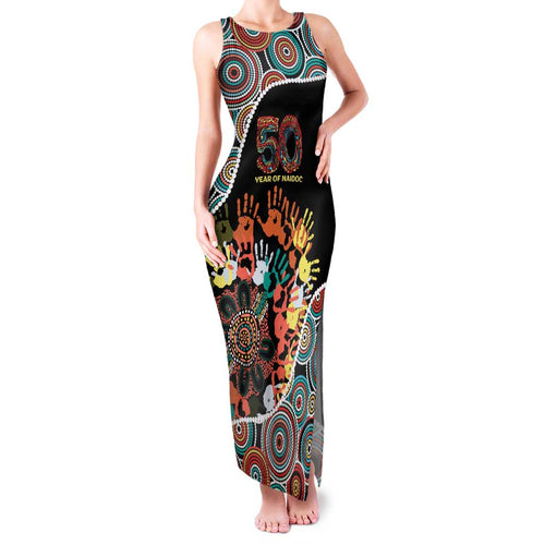 Honouring 50 Year Of NAIDOC Family Matching Tank Maxi Dress and Hawaiian Shirt Honouring The Next Generation Red Aboriginal Art