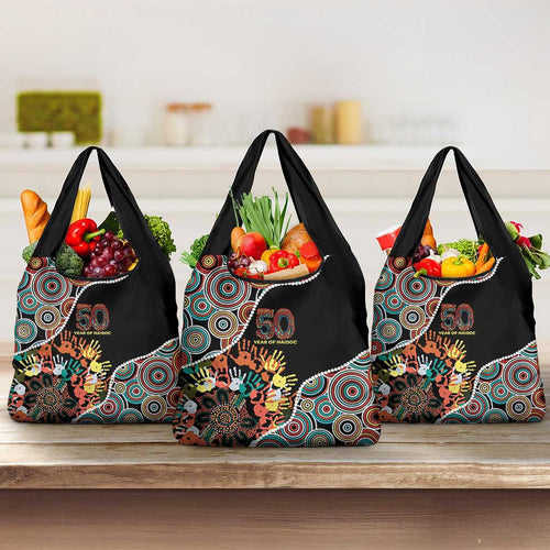 Honouring 50 Year Of NAIDOC Grocery Bag Honouring The Next Generation Red Aboriginal Art