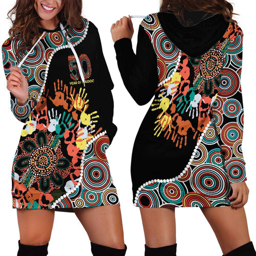 Honouring 50 Year Of NAIDOC Hoodie Dress Honouring The Next Generation Red Aboriginal Art