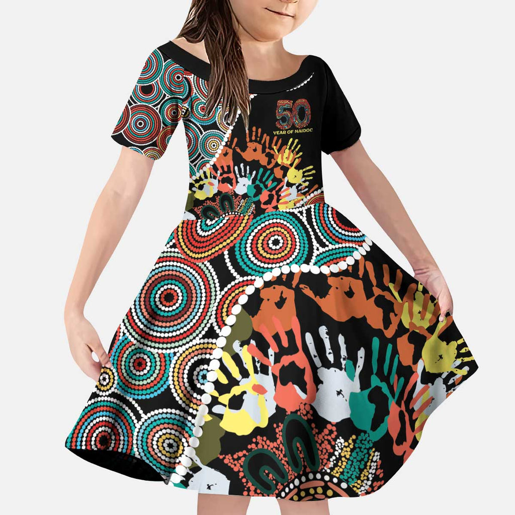 Honouring 50 Year Of NAIDOC Kid Short Sleeve Dress Honouring The Next Generation Red Aboriginal Art