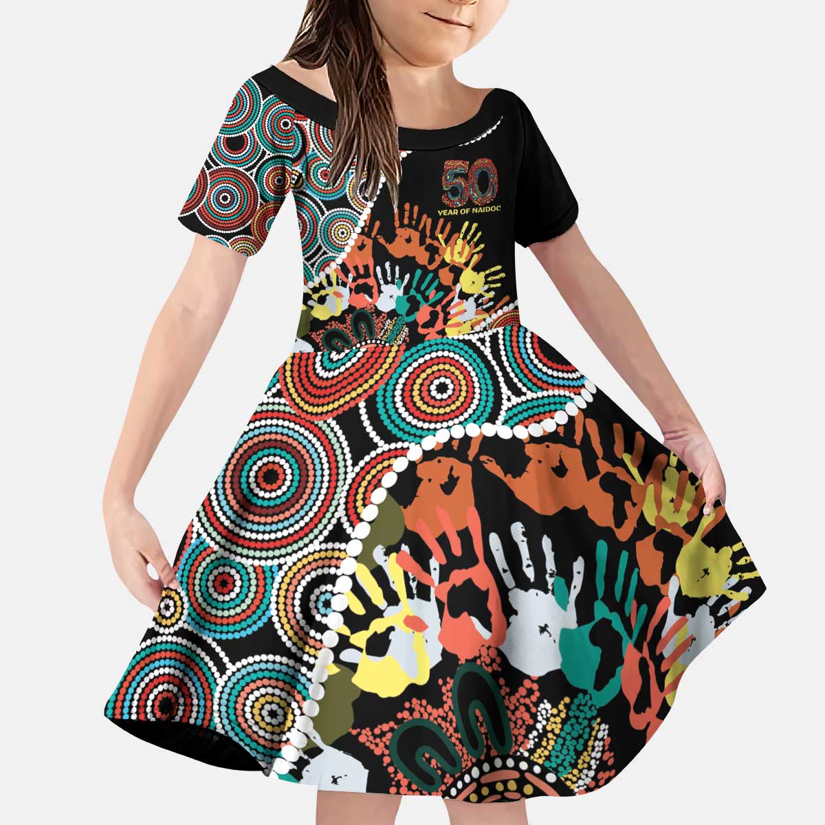 Honouring 50 Year Of NAIDOC Kid Short Sleeve Dress Honouring The Next Generation Red Aboriginal Art