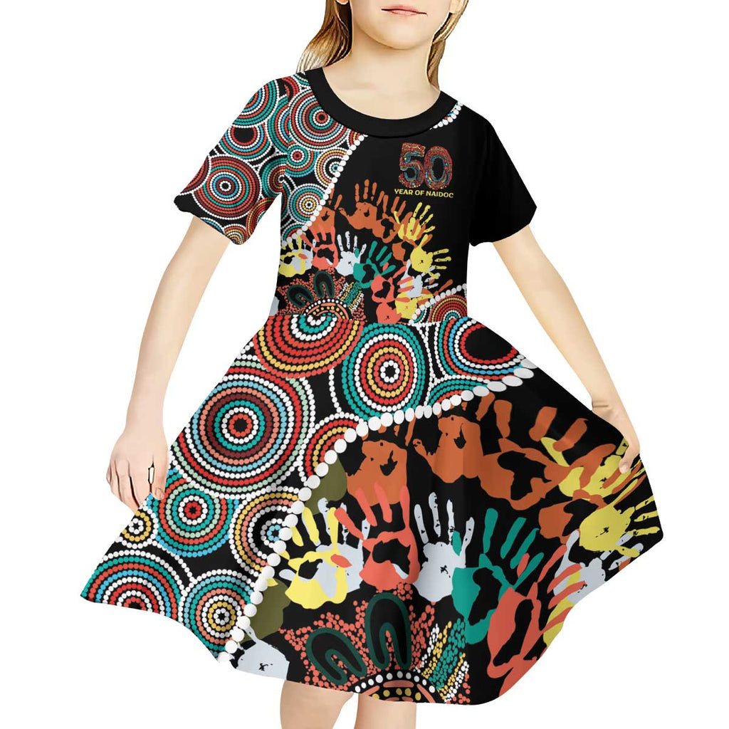 Honouring 50 Year Of NAIDOC Kid Short Sleeve Dress Honouring The Next Generation Red Aboriginal Art