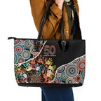 Honouring 50 Year Of NAIDOC Leather Tote Bag Honouring The Next Generation Red Aboriginal Art