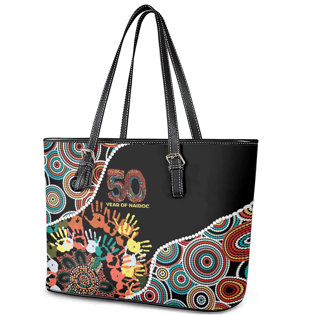 Honouring 50 Year Of NAIDOC Leather Tote Bag Honouring The Next Generation Red Aboriginal Art