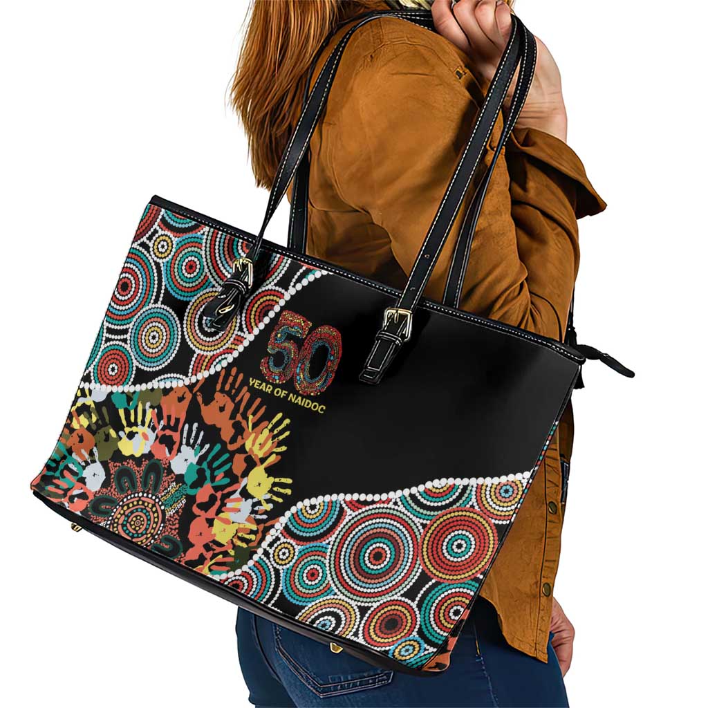Honouring 50 Year Of NAIDOC Leather Tote Bag Honouring The Next Generation Red Aboriginal Art