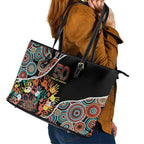 Honouring 50 Year Of NAIDOC Leather Tote Bag Honouring The Next Generation Red Aboriginal Art