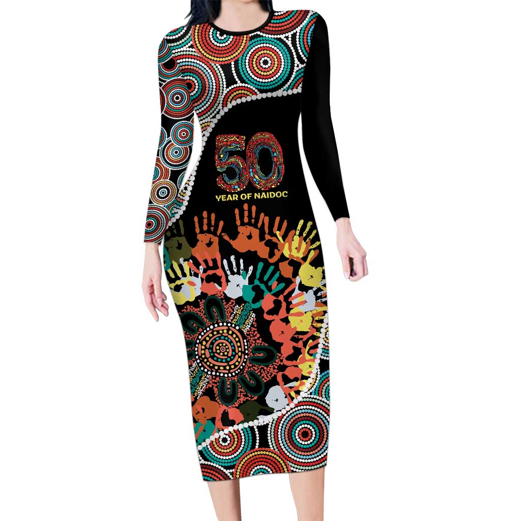 Honouring 50 Year Of NAIDOC Long Sleeve Bodycon Dress Honouring The Next Generation Red Aboriginal Art