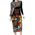 Honouring 50 Year Of NAIDOC Long Sleeve Bodycon Dress Honouring The Next Generation Red Aboriginal Art