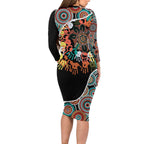 Honouring 50 Year Of NAIDOC Long Sleeve Bodycon Dress Honouring The Next Generation Red Aboriginal Art