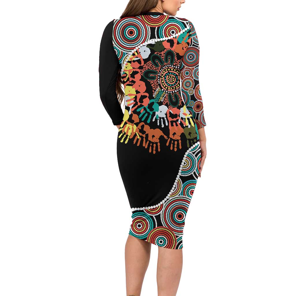 Honouring 50 Year Of NAIDOC Long Sleeve Bodycon Dress Honouring The Next Generation Red Aboriginal Art