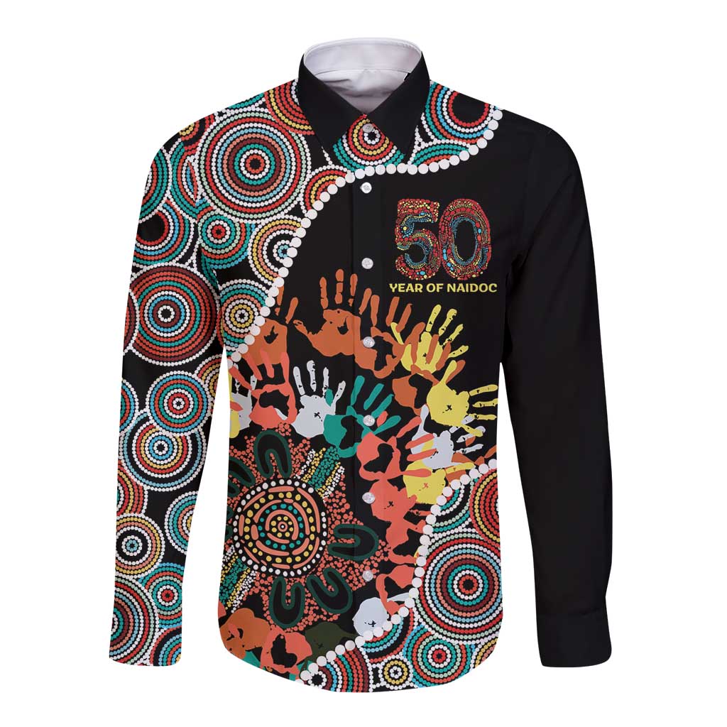 Honouring 50 Year Of NAIDOC Long Sleeve Button Shirt Honouring The Next Generation Red Aboriginal Art