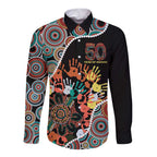 Honouring 50 Year Of NAIDOC Long Sleeve Button Shirt Honouring The Next Generation Red Aboriginal Art