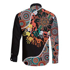 Honouring 50 Year Of NAIDOC Long Sleeve Button Shirt Honouring The Next Generation Red Aboriginal Art