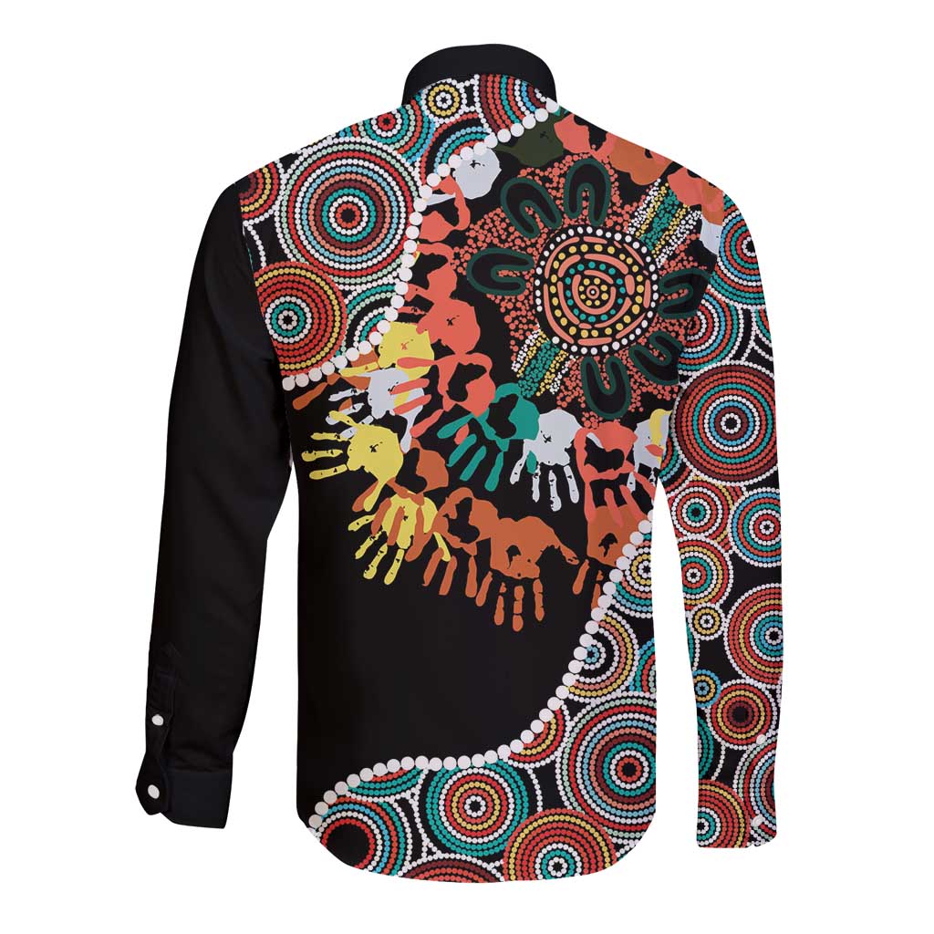 Honouring 50 Year Of NAIDOC Long Sleeve Button Shirt Honouring The Next Generation Red Aboriginal Art