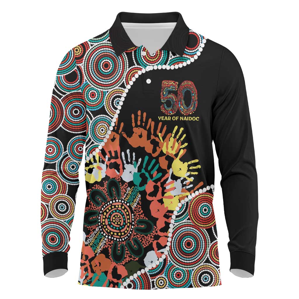 Honouring 50 Year Of NAIDOC Long Sleeve Polo Shirt Honouring The Next Generation Red Aboriginal Art