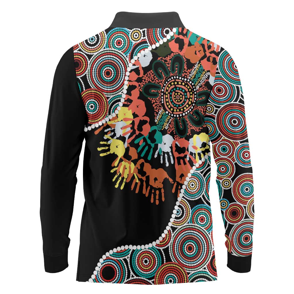 Honouring 50 Year Of NAIDOC Long Sleeve Polo Shirt Honouring The Next Generation Red Aboriginal Art