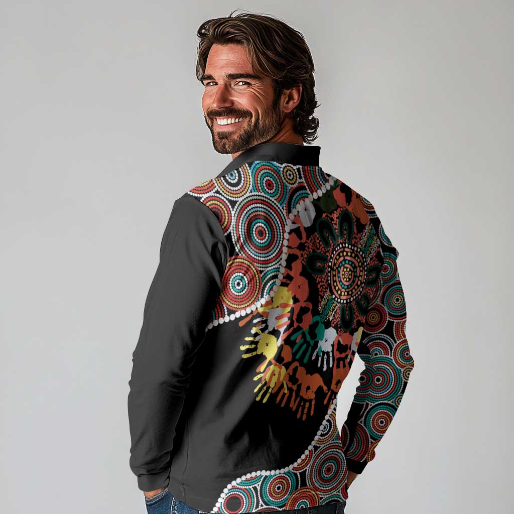 Honouring 50 Year Of NAIDOC Long Sleeve Polo Shirt Honouring The Next Generation Red Aboriginal Art