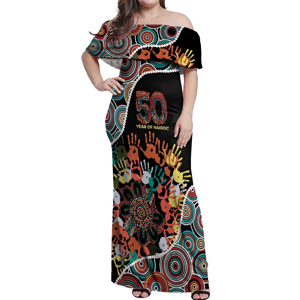 Honouring 50 Year Of NAIDOC Off Shoulder Maxi Dress Honouring The Next Generation Red Aboriginal Art