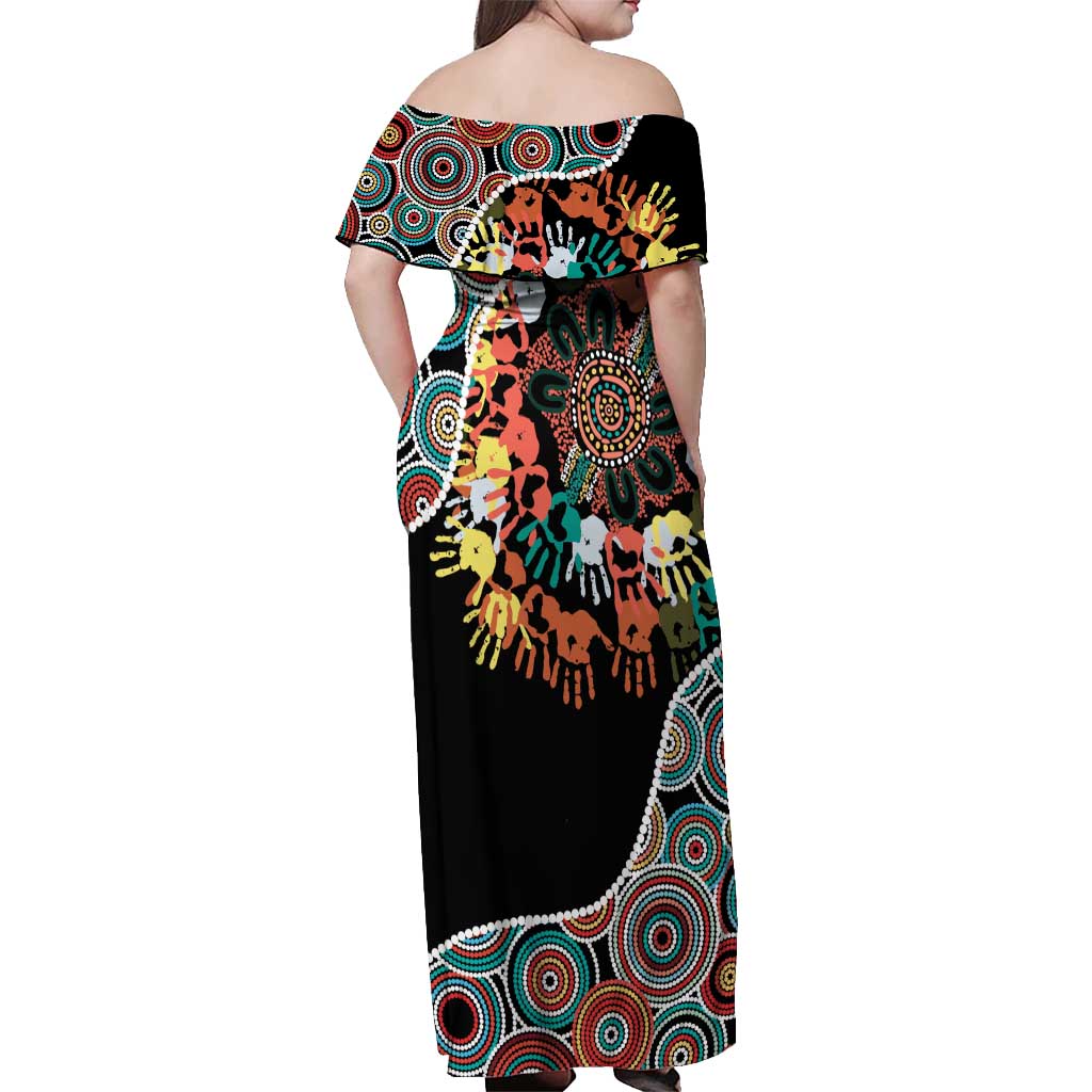 Honouring 50 Year Of NAIDOC Off Shoulder Maxi Dress Honouring The Next Generation Red Aboriginal Art