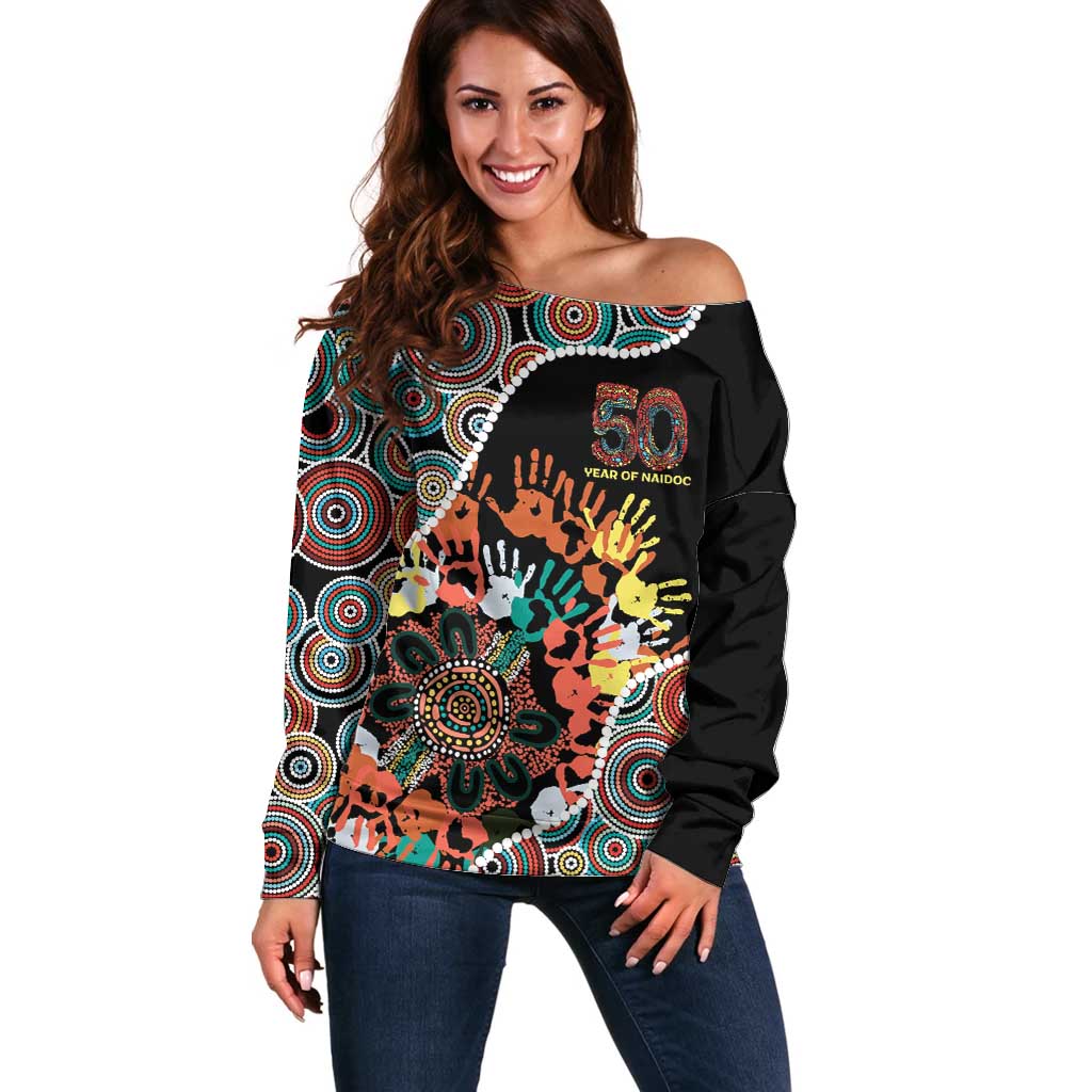 Honouring 50 Year Of NAIDOC Off Shoulder Sweater Honouring The Next Generation Red Aboriginal Art
