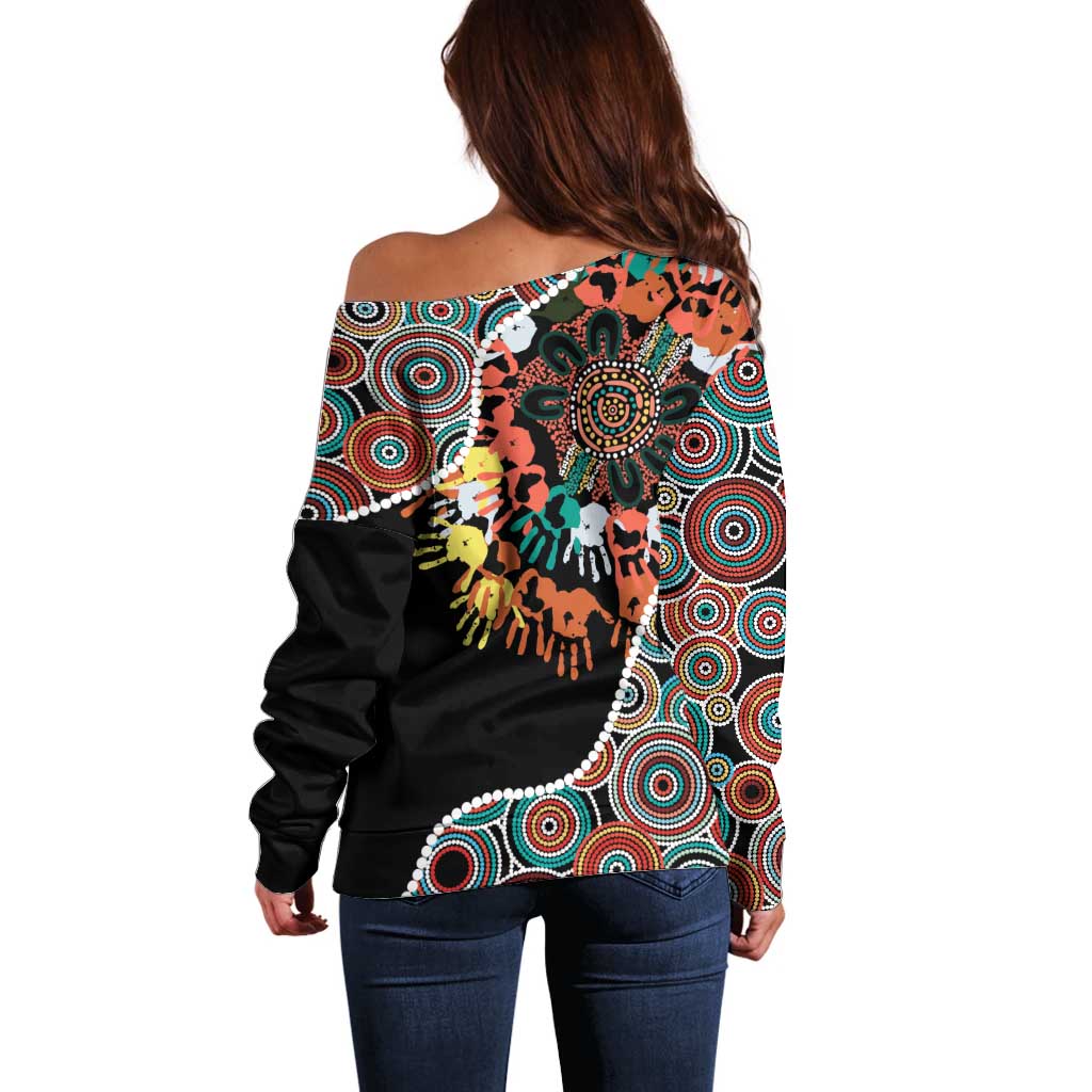 Honouring 50 Year Of NAIDOC Off Shoulder Sweater Honouring The Next Generation Red Aboriginal Art