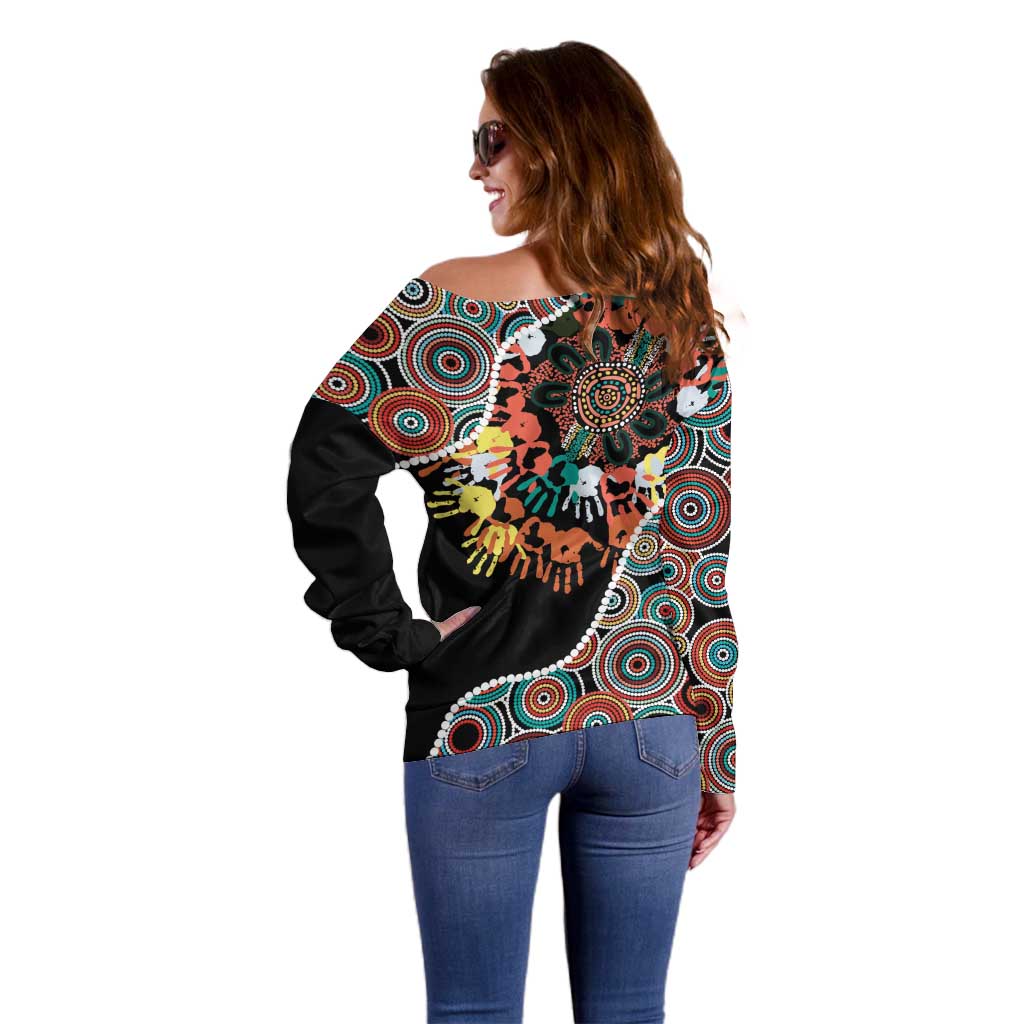 Honouring 50 Year Of NAIDOC Off Shoulder Sweater Honouring The Next Generation Red Aboriginal Art